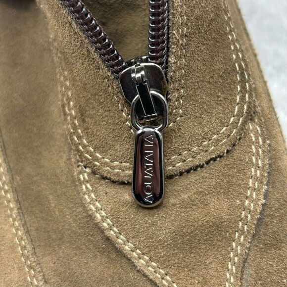 Aquatalia Brown Suede Leather Wedge Bootie Boots Size 11 Shearling Zipper Buckle - Picture 10 of 14